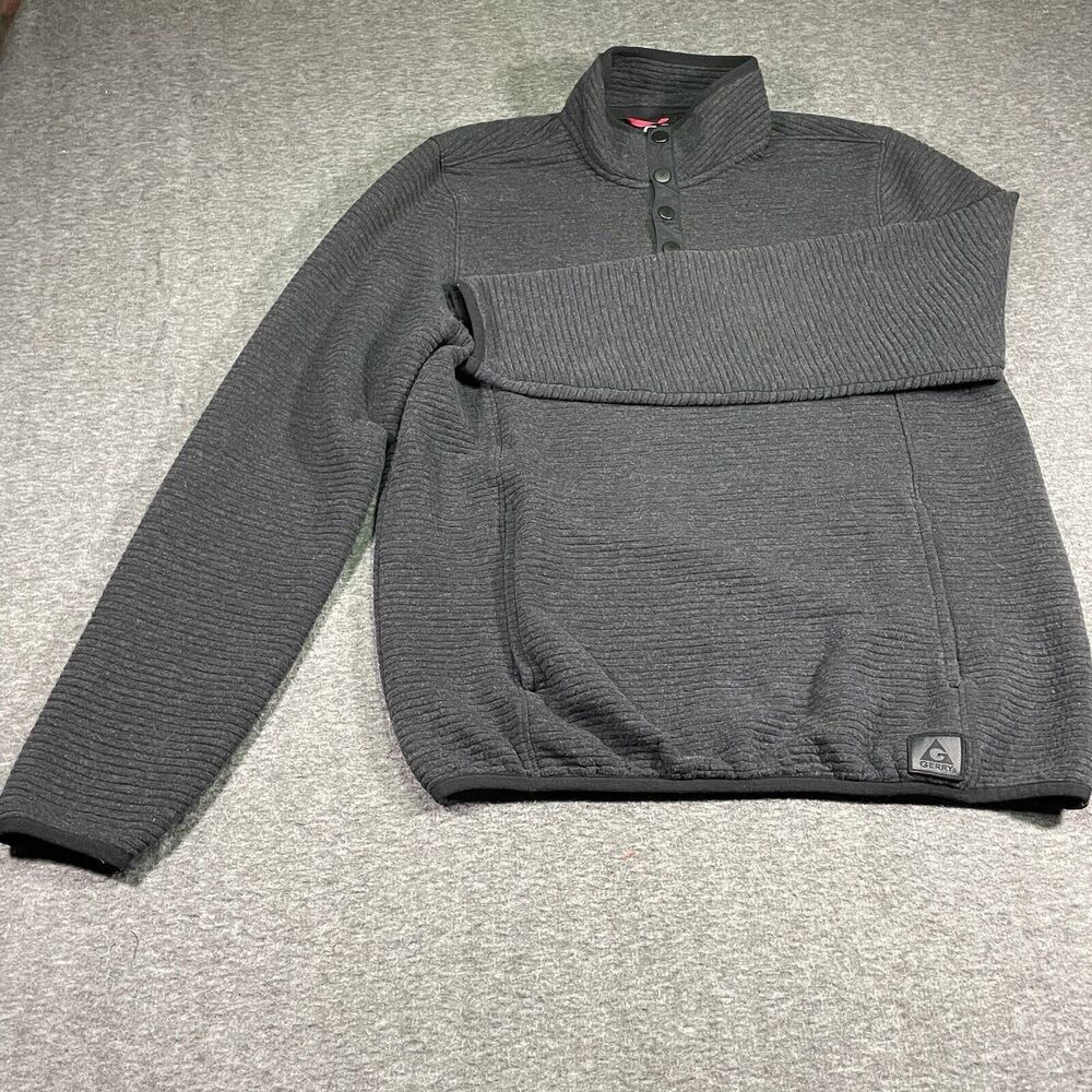 Gerry Sweatshirt Mens Large Black 1/4 Snap Ribbed Sz Medium Men’s